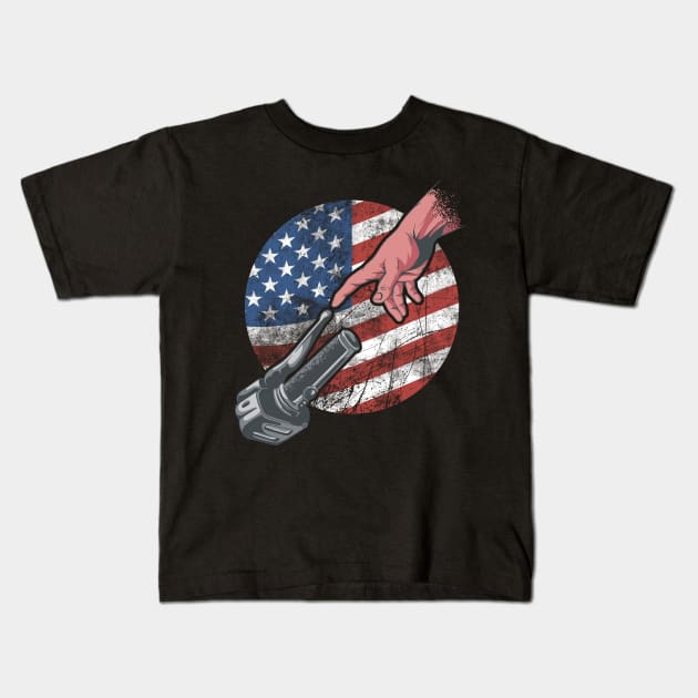 Biker Creation of Adam Motorcycle American Flag Kids T-Shirt by Ramadangonim